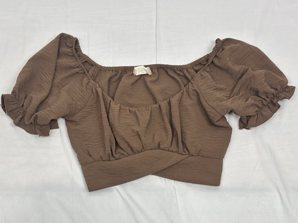Altard State Brown Puff Sleeve Cropped Top Size M Boho Cottagecore Romantic